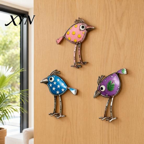 Leaf Pattern Bird Decor 3Pcs Wooden Birds Wall Art Decor, Distressed Hangings, Funny Long Leg Hanging Sculpture, Boho Farmhouse Decorations