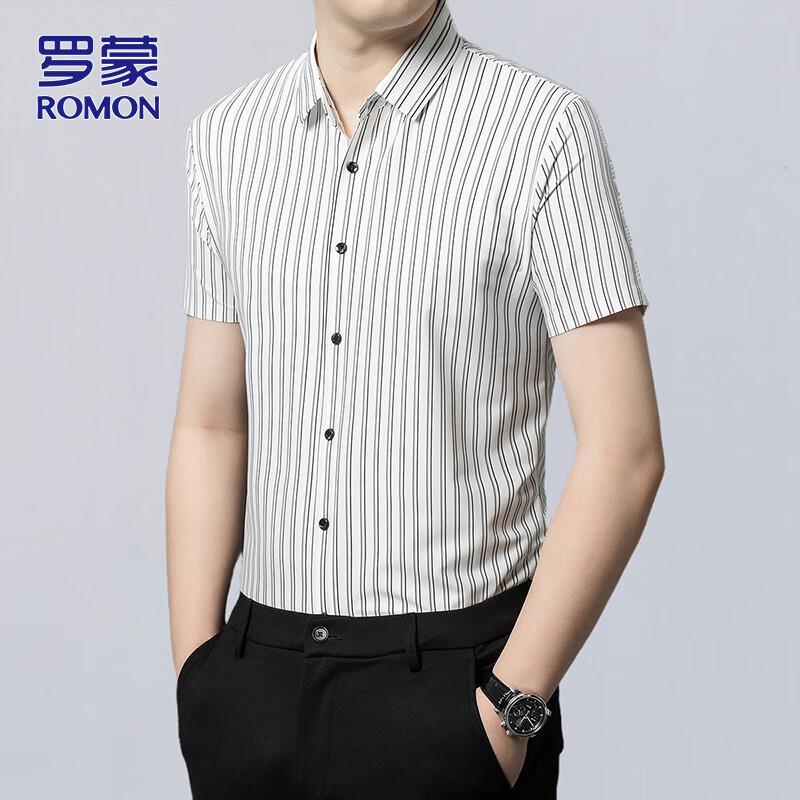 ROMON Men s Striped Ice Silk Short Sleeve Shirt 52