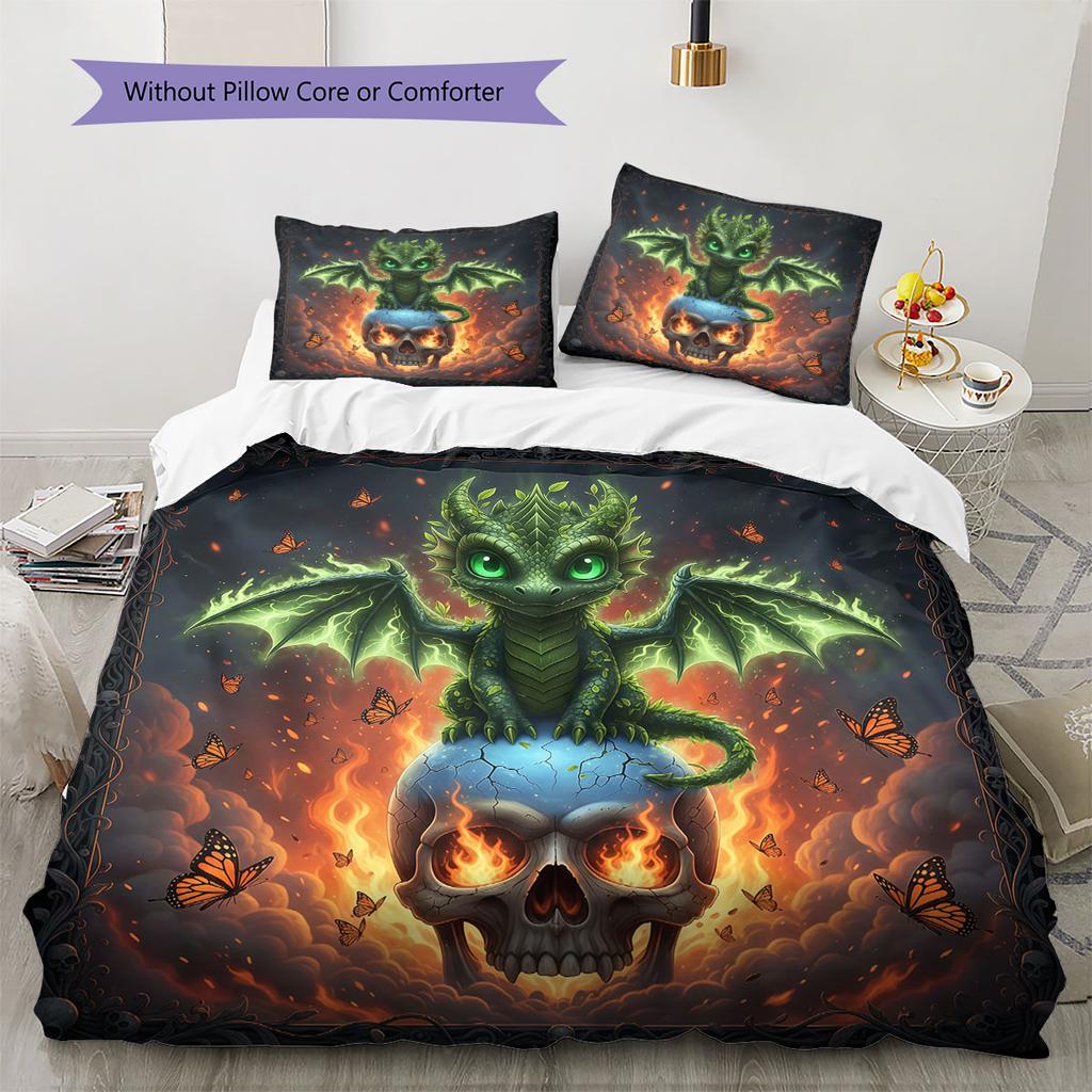 SkeletonDragon Pattern Bedding Quilt Set Quilt Cover Pillowcase Home Decoration Birthday Gift (1 * duvet cover + 2 * pillowcase, without core)