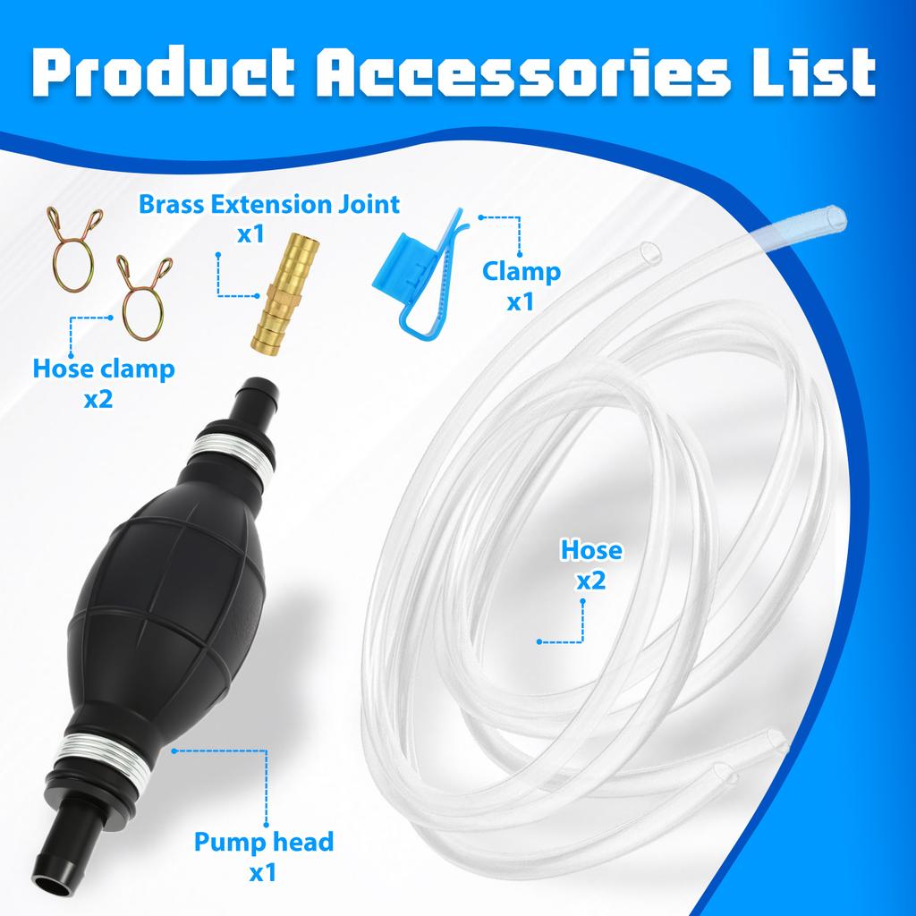Hand Fuel Pump Car Gas Oil Siphon Transfer Pump Kit with 1.5m in/out Hose for Liquid Gasoline Tuning Fuel Diesel Transfer