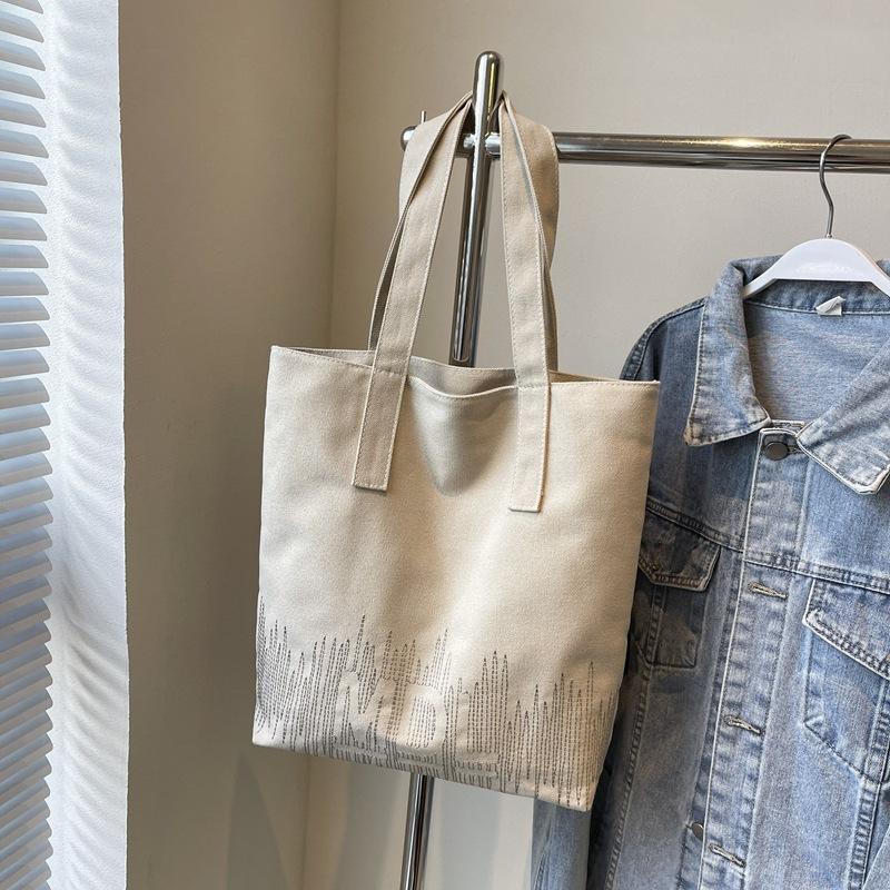 Embroidered Canvas Bag Female New Student Portable Versatile Commuter Shoulder Tote Bag