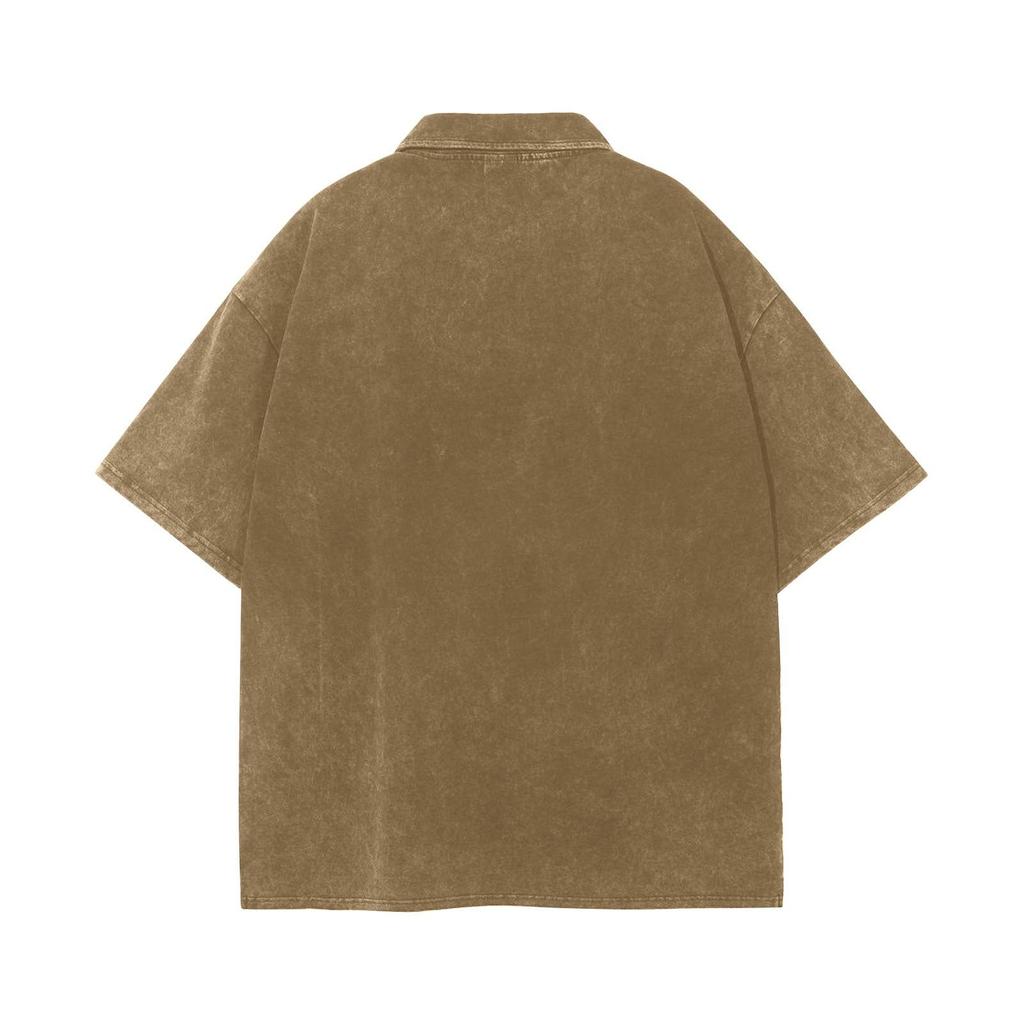 Men's Summer Solid Color Button Lapel Loose Short Sleeve Top