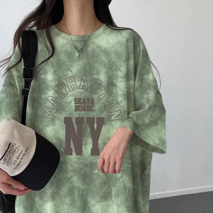 

Корейское миди-платье-футболка с принтом тай-дай, весна/лето 2024: Шикарный, Универсальный и Модный для Женщин Large зелёный