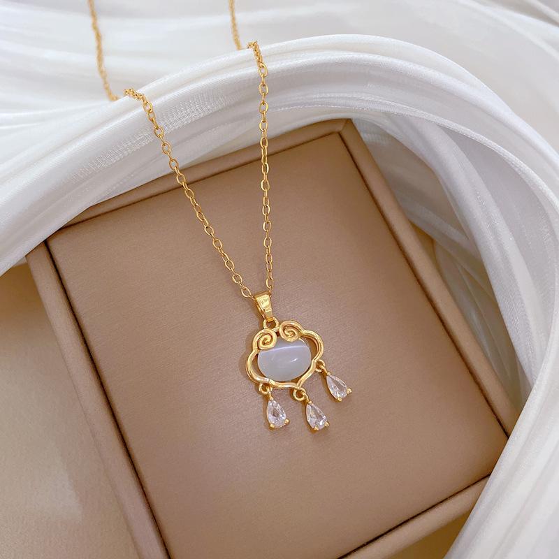 Opal Lucky Lock Light Luxury Temperament Gorgeous Full Diamond Necklace Female Versatile Collarbone Chain Titanium Steel Chain