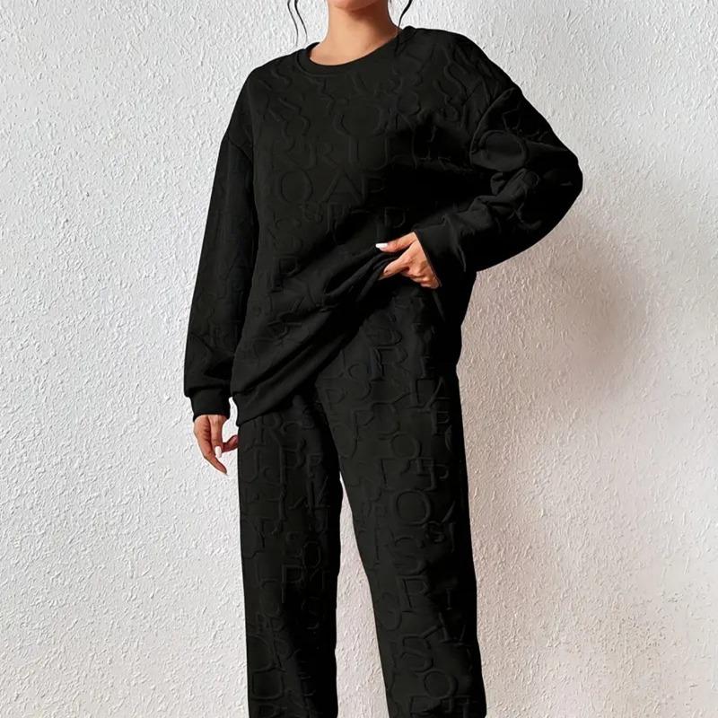 

DAFIFY Женская Мода Повседневный Весенне-Осенний Однотонный Принт С Длинным Рукавом О-образный Вырез Брюки Костюмы XXL