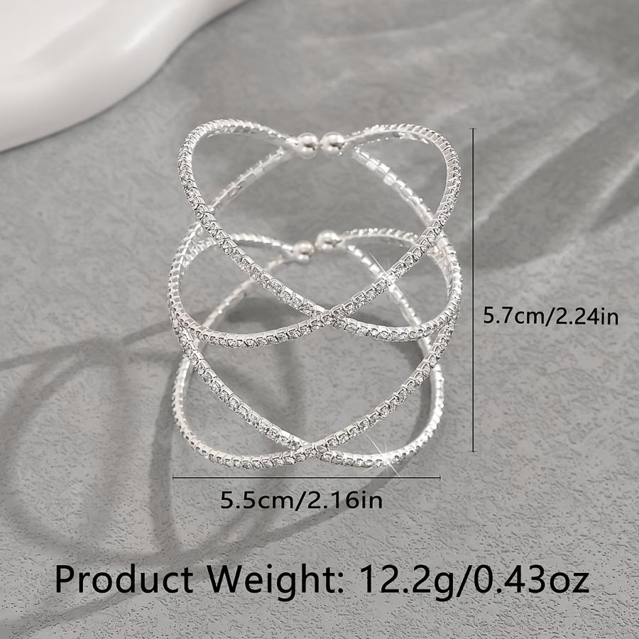 A Minimalist European And American Style Open Cuff Bracelet Adorned with Full Rhinestones, Featuring a Silver-Plated Design