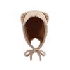 Women Hat Bear Shape Solid Color Winter Knitted Hat with Lace-up Cold Weather Thick Warm Plush Headwear