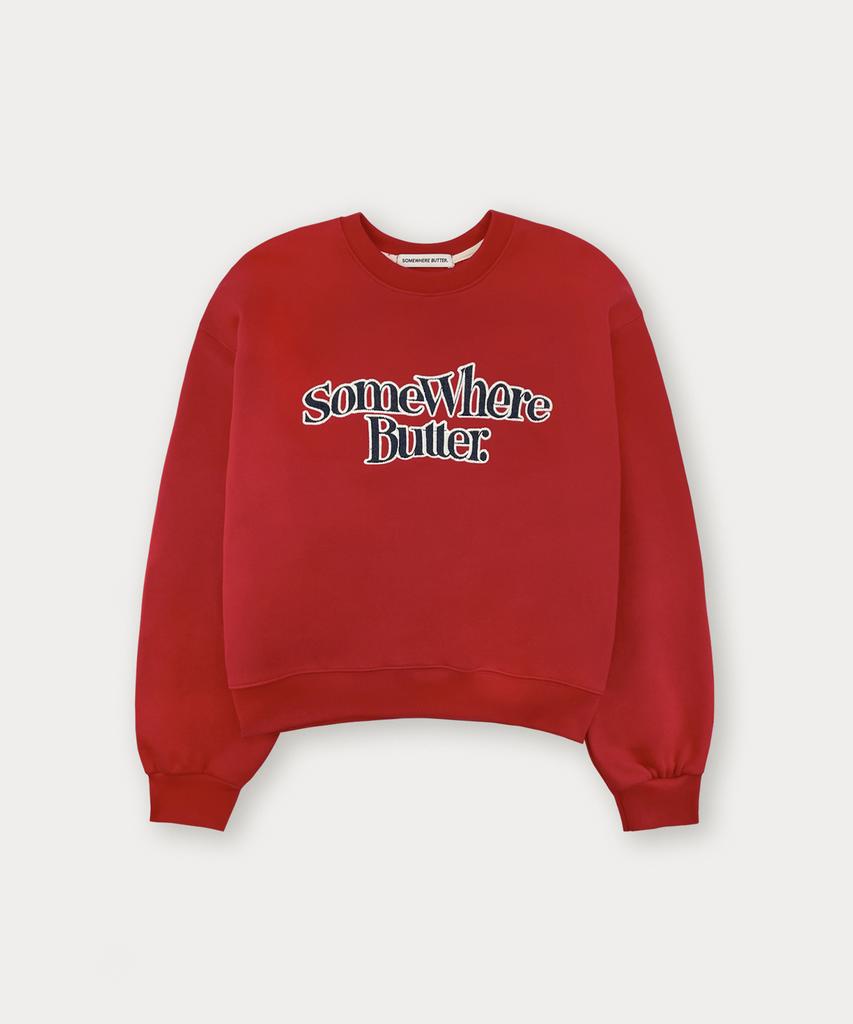 Sseomweeobeoteo Denim Wave Logo Sweatshirt - Red