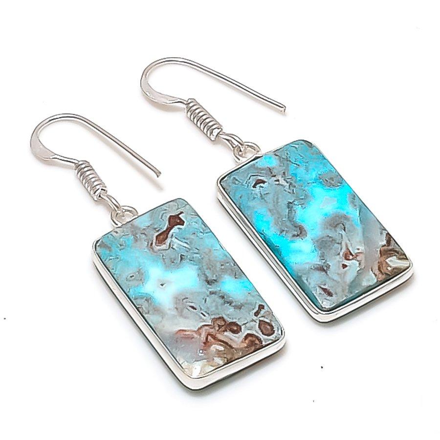 Natürlicher Spitzenachat Edelstein Handgefertigter 925 Sterling Silber Ohrring 1,69" AE-11409