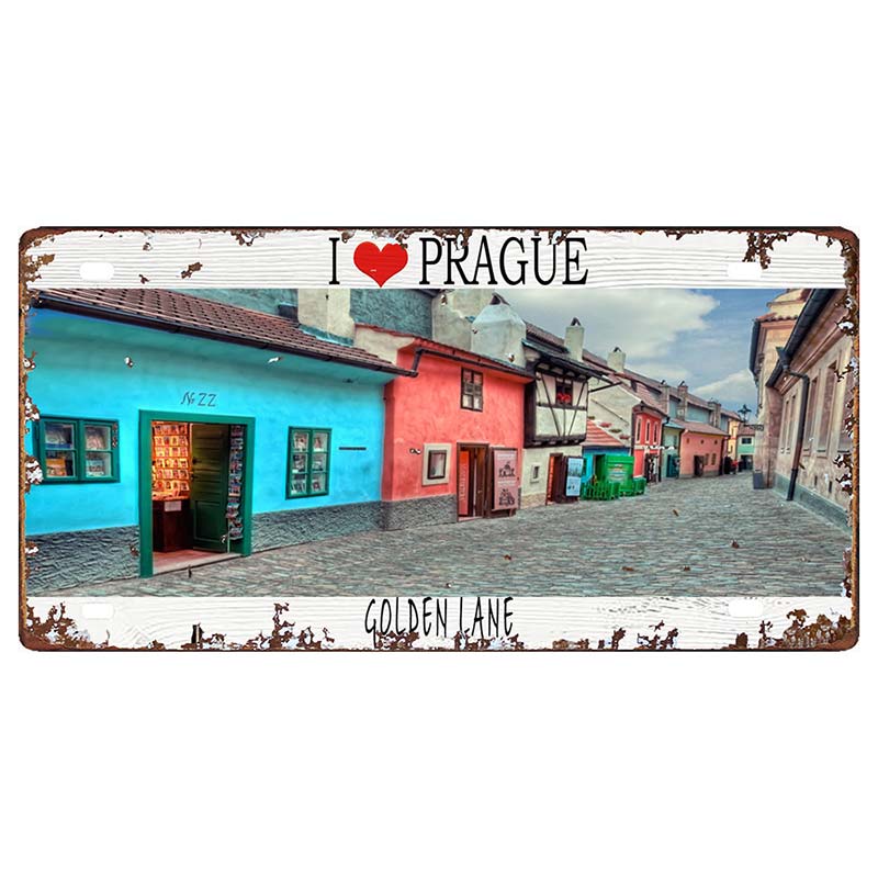 Prague Travel City Car Lisence Vintage Poster Souvenir Metal Sign Retro Plaque For Wall Shop Bar Home Decor 30X15CM  DC-0958A