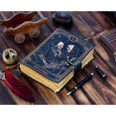 Blank Spell Book of Shadow Grimoire Journal the Lovers Tarot Card Journal Handmade Sketchbook and Notebook Gifts for Women's Skull Lover's