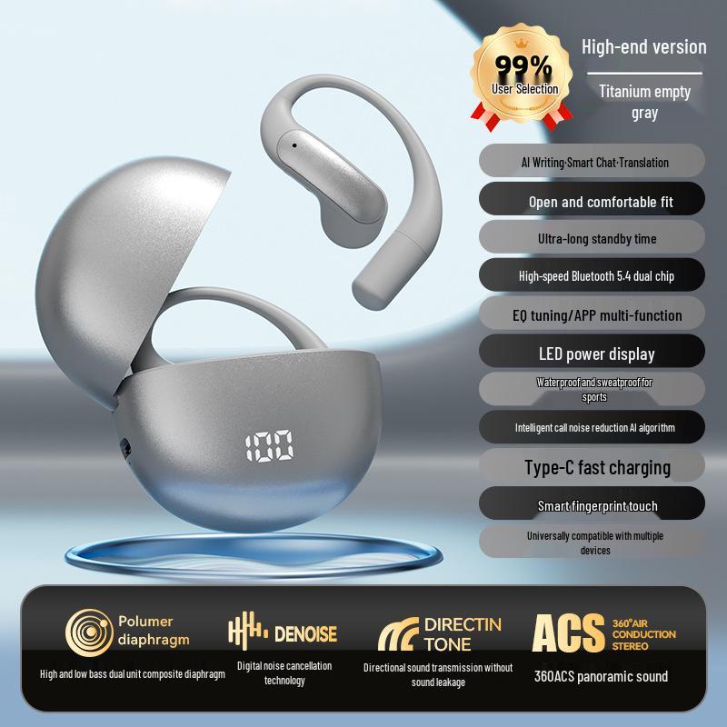 Smart AI Translation M118 Wireless Open-Ear Clip-On Earphones with Ultra-Long Battery Life Bluetooth