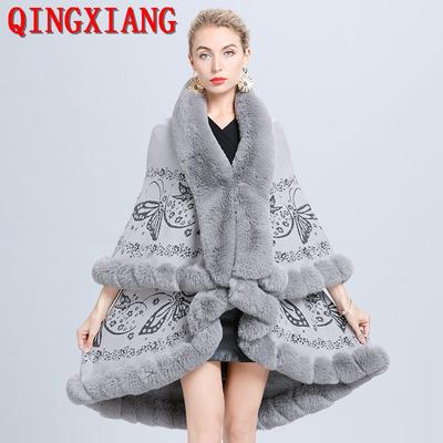 4 Colori Inverno Caldo 2 Strati Trama Jacquard Spesso Poncho Mantella Donna Lungo Largo Mantello Cardigan Pelliccia Sintetica Streetwear Scialle Cappotto