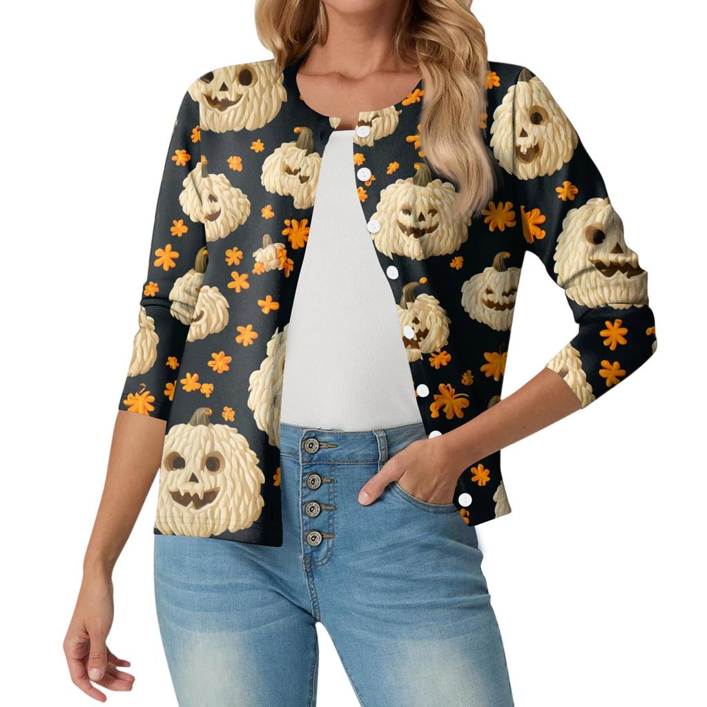 Women's Fashionable, Casual, Comfortable Halloween Print Cardigan Jacket