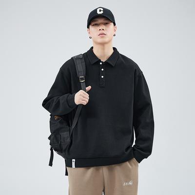 Season Heavy Long-Sleeved Polo Shirt Sweater Men'S Trendy Brand Japanese Loose Casual Inner Lapel Top