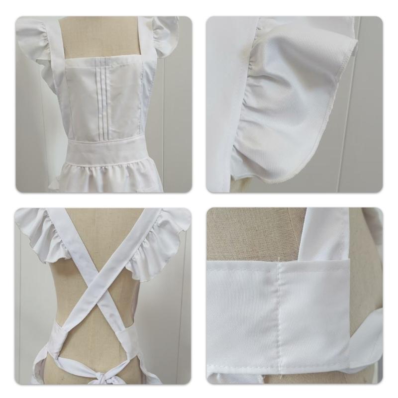 Maid Style Apron with Delicate Ruffle Edging Breathable Polyester Maid Costume Apron for Role Play and Daily Chores