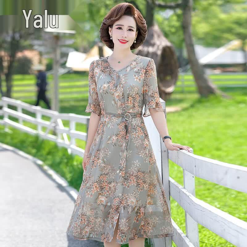 Yalu Elegant Floral V-Neck Dress XL