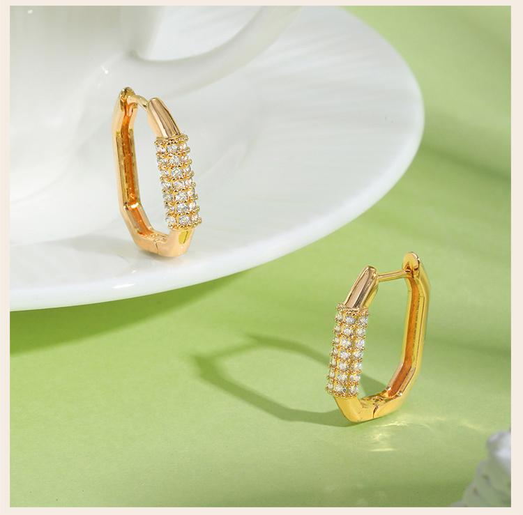Hoop Earrings With Cubic Zirconia For Women, Metal CZ Gold Plated Huggie Hoops, Gometric Statement Jewelry