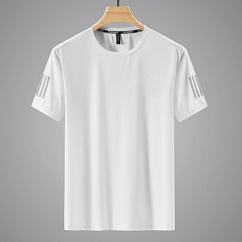 Chemise à manches courtes en maille de soie, Haut uni à col rond pour homme, T-shirt de sport à séchage rapide et toucher frais pour homme