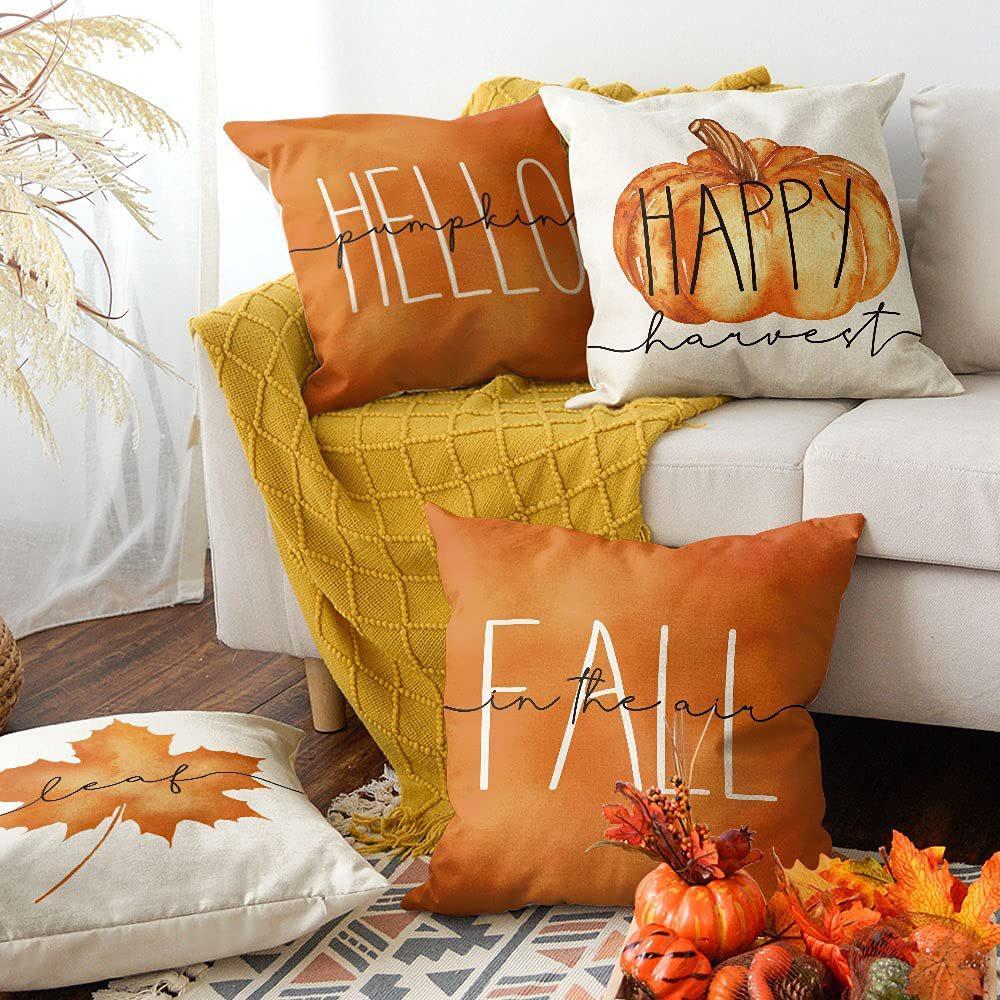 Thanksgiving Pumpkin Pillow Case Autumn Plant Flower Print Pillow Case Home Living Room Sofa Cushion Case