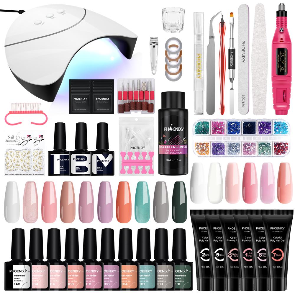 

Маникюрный набор PHOENIXY для наращивания ногтей, набор гель-лаков для ногтей, набор полигелей для быстрого наращивания, 36 Вт, светодиодная лампа для ногтей, набор инструментов для ногтей