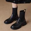 Retro Soft Leather Is Super Easy To Wear Thick-soled Medium-heeled Short Boots for Women's 2025 Autumn and Winter New Round-head Thick-heeled Knitte