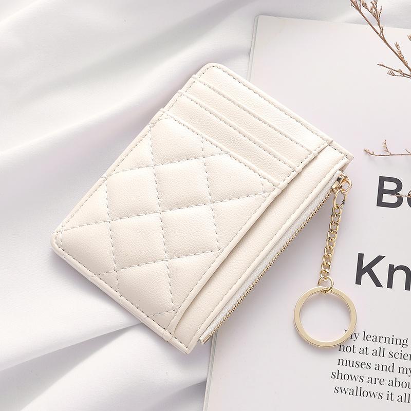 

Quilted Minimalist Ring Mini Wallet - ID Bag with Multiple Card Slots and ID Holder, Zipped Coin Purse Faux Leather-tan carteras