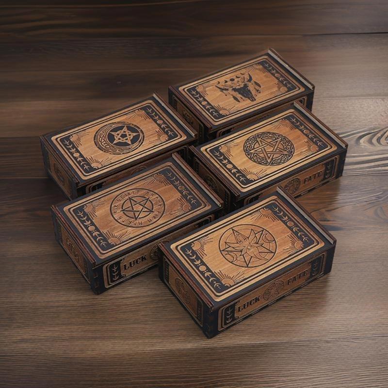 Portable Wood Tarot Cards Box Push Pull Cards Box Gift Case Divination Card Storage Container Witch Decoration Enduring