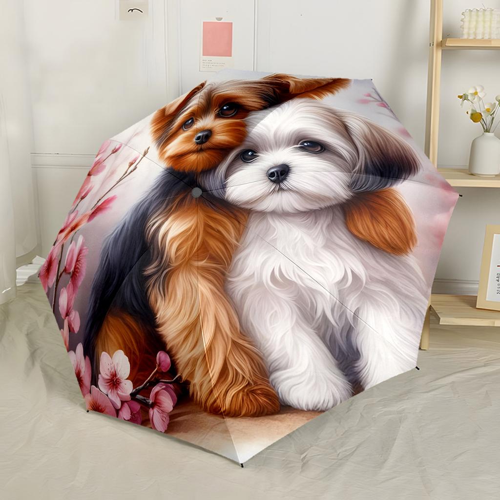 Butterflies And Puppies Garden Automatic Umbrella Retractable Design with 8-Rib Durability Compact Design Travel Essential Vibrant Pattern Umbrella