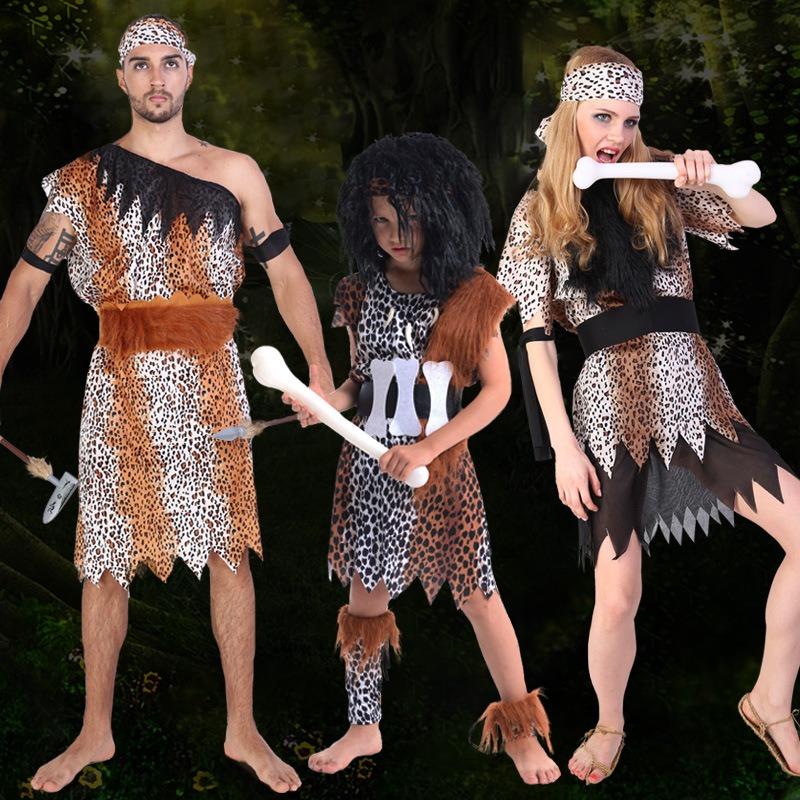 Masquerade Parent-Child Performance Costumes, Savage Bones, Stick Aboriginal Costumes, Savage Costumes for Men and Women