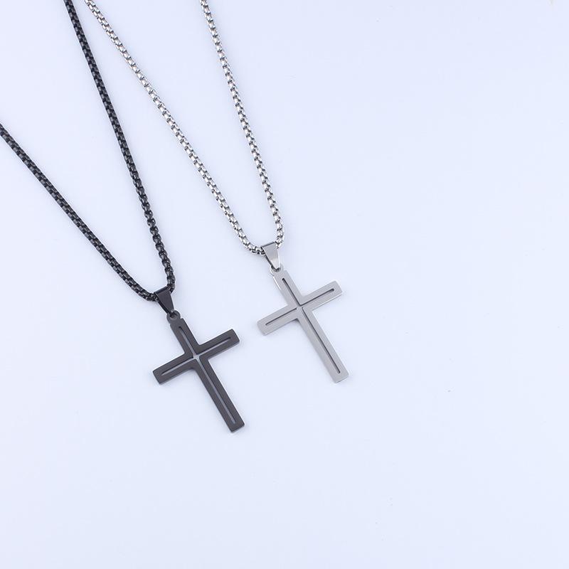 Trendy Stainless Steel Hollow Cross Necklace - Unisex Hip Hop Jewelry