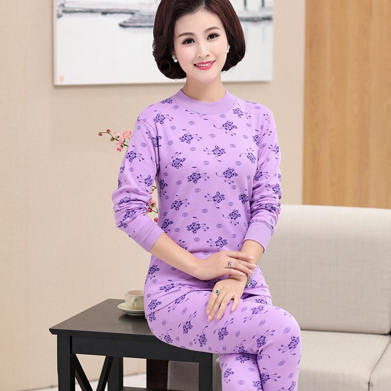 Women's Pure Cotton Thermal Underwear Set for Middle-Aged and Elderly - Thin, Large Size Autumn Attire