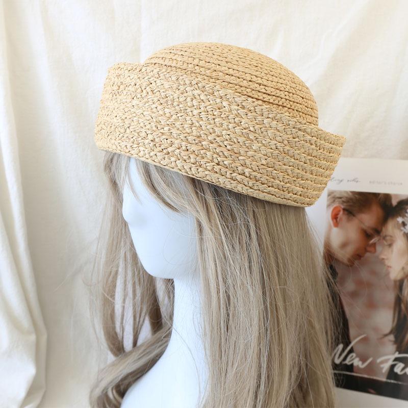 Vintage 100% Natural Raffia Fedoras Hat Women Flip Up Pillbox Hat Lady Dome Top Sailor Sun Hats Charming Wedding Party Berets