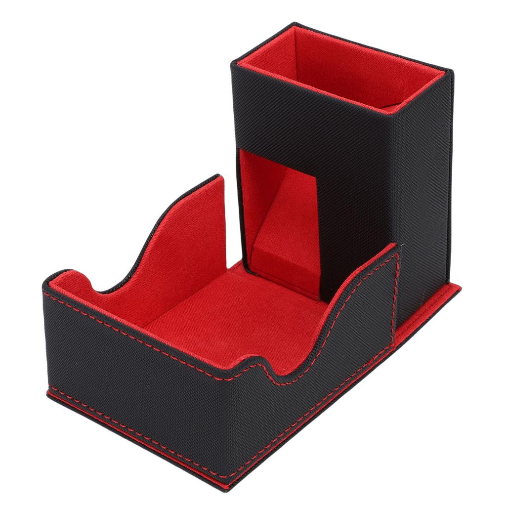 Dice Tower and Tray PU Leather Foldable Portable Dice Rolling Tower with Dice for Tabletop Games Black Red