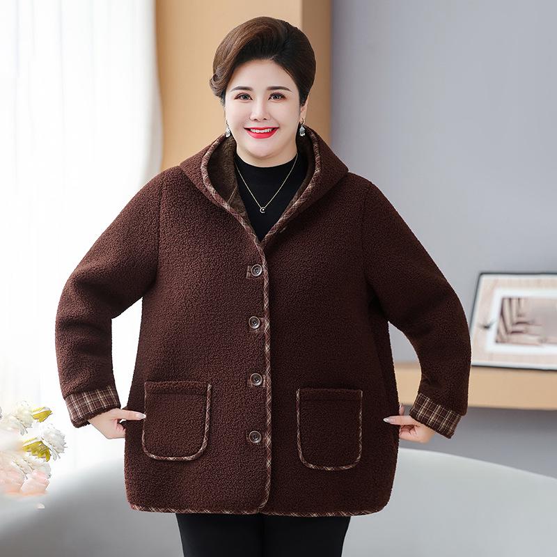 Plus Size Winter Sheepskin Fleece Jacket for Middle-Aged & Elderly Women