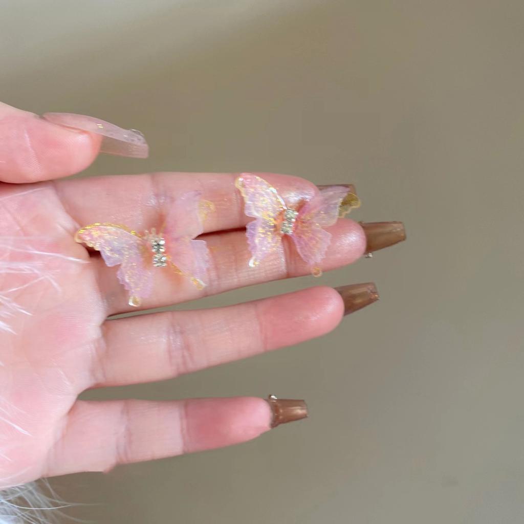 S925 Super Fee Symphonie Doppel-Netz Schmetterling Ohrstecker Traum Frisch Weniger Ohrringe Vielseitig Internet-Berühmtheit Ohrringe