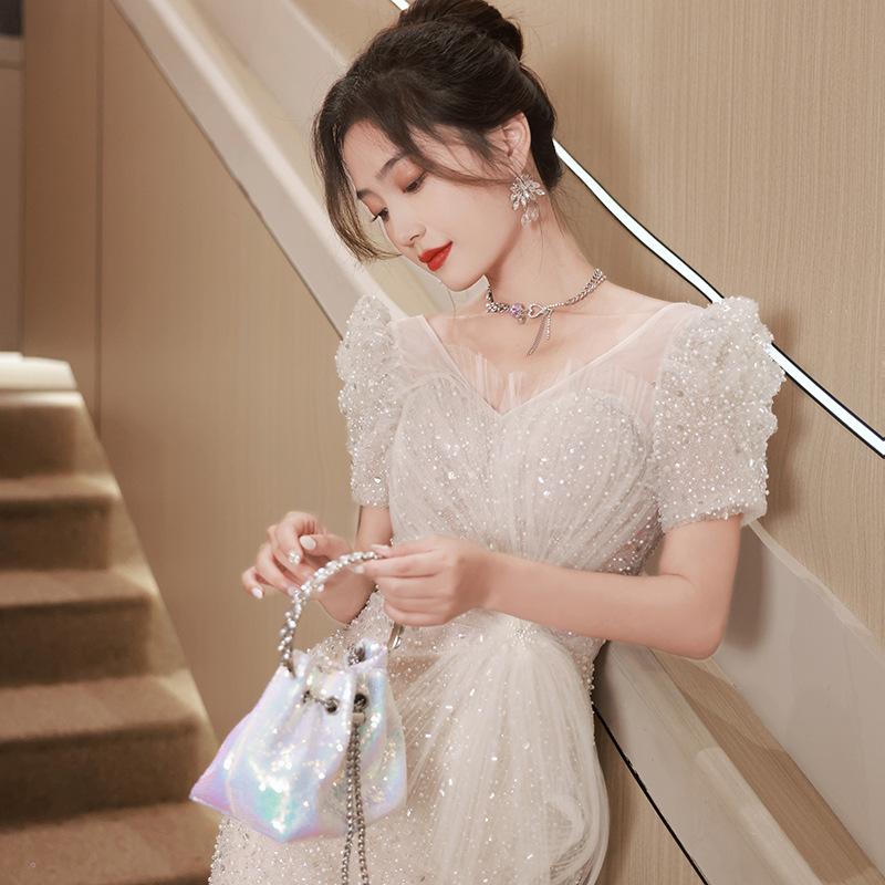 Fishtail Evening Dress Dress Women's 1011 New Light Luxury Niche Birthday Adult Wedding Dress French Hosting Banquet Toasting Clothes