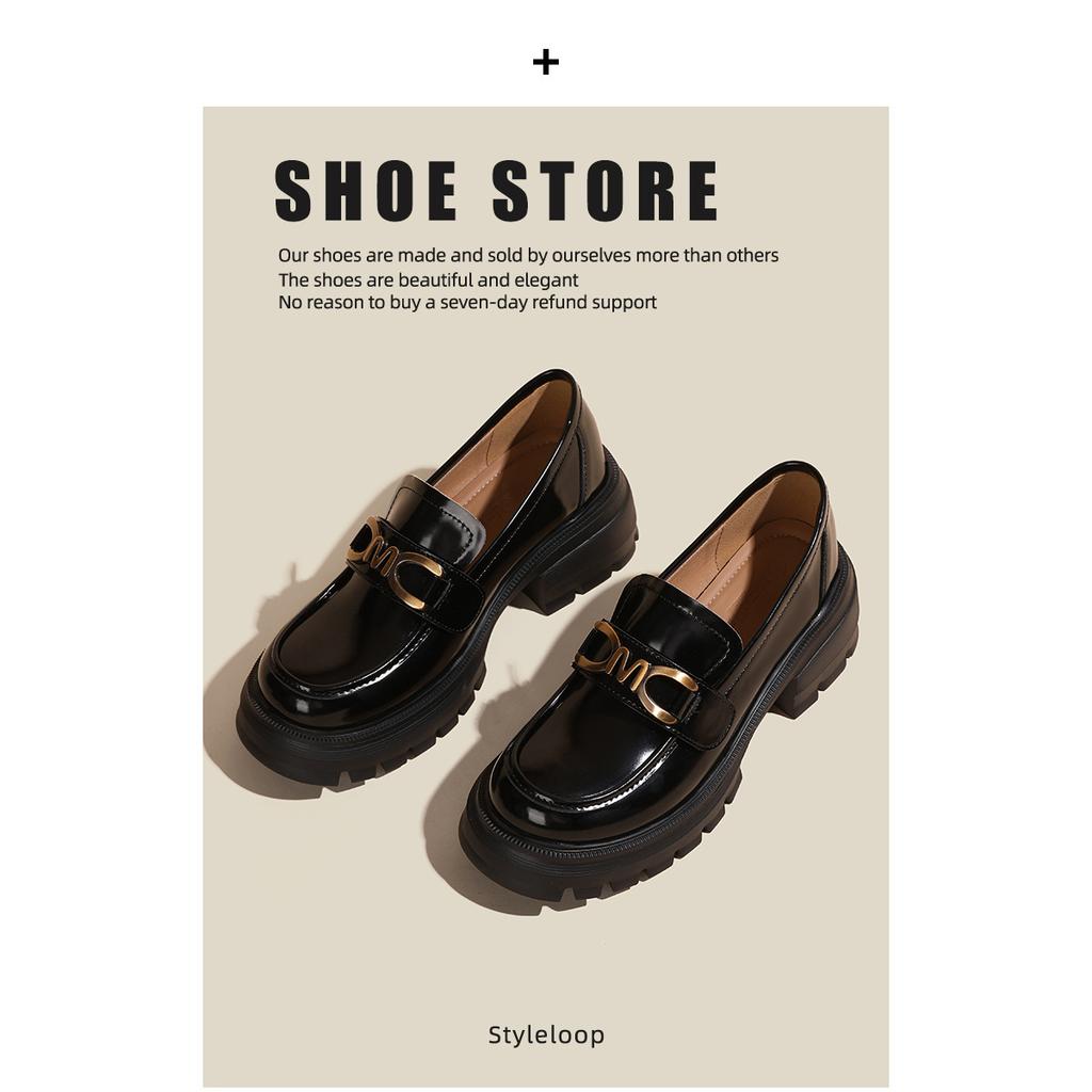 Small leather shoes women's thick-soled metal buckle thick heel shallow mouth single shoes style college women's shoes