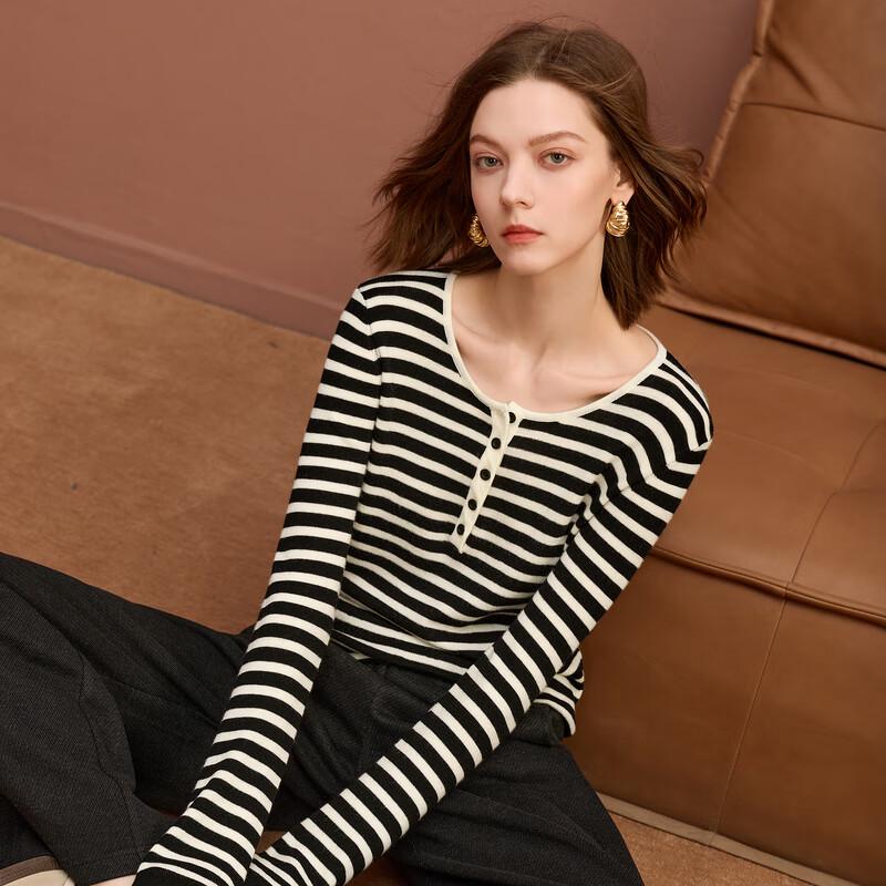 

Sancai 2025 Winter Striped Wool Pullover Sweater S