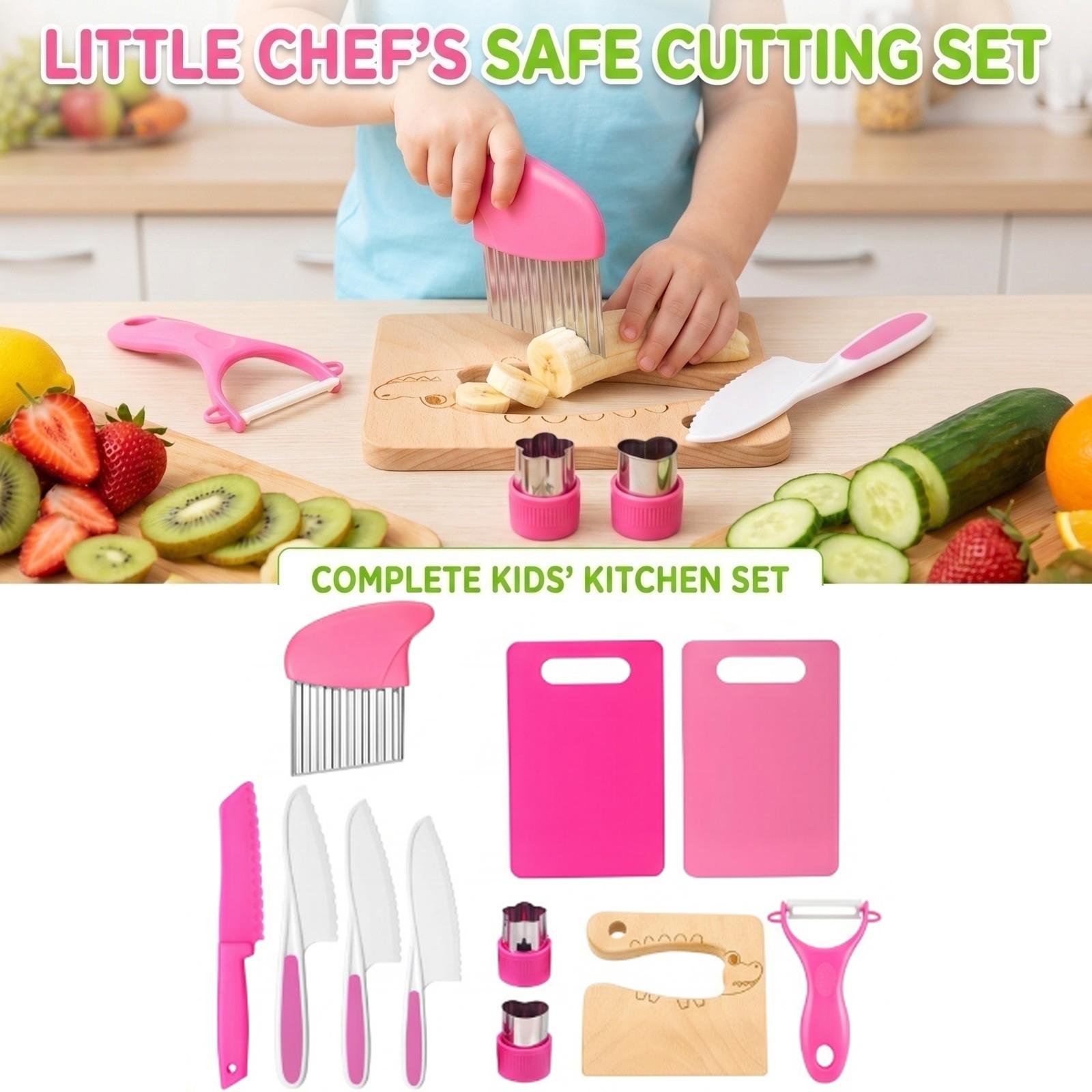 Kids Plastic Kitchen Set - 11-Piece Color Box, Toy Cooking for Children s Pretend Play Kitchen Tools One Size розовый