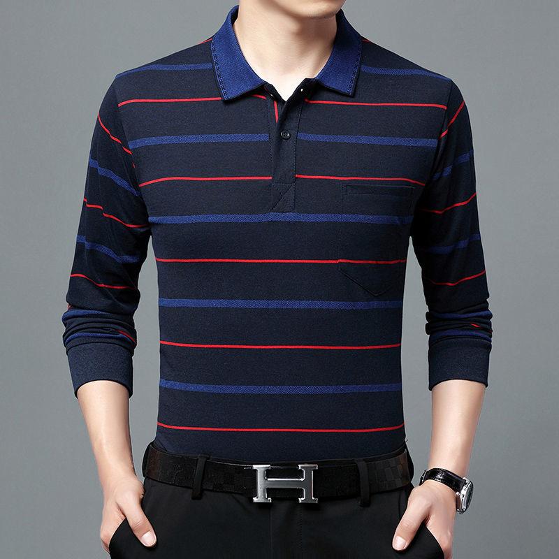 Moda Hombre Nuevo Negocios Camisas Polo Rayadas Coreano Primavera Otoño Casual Manga Larga Solapa Bolsillos Ropa Masculina Algodón Tops 2025