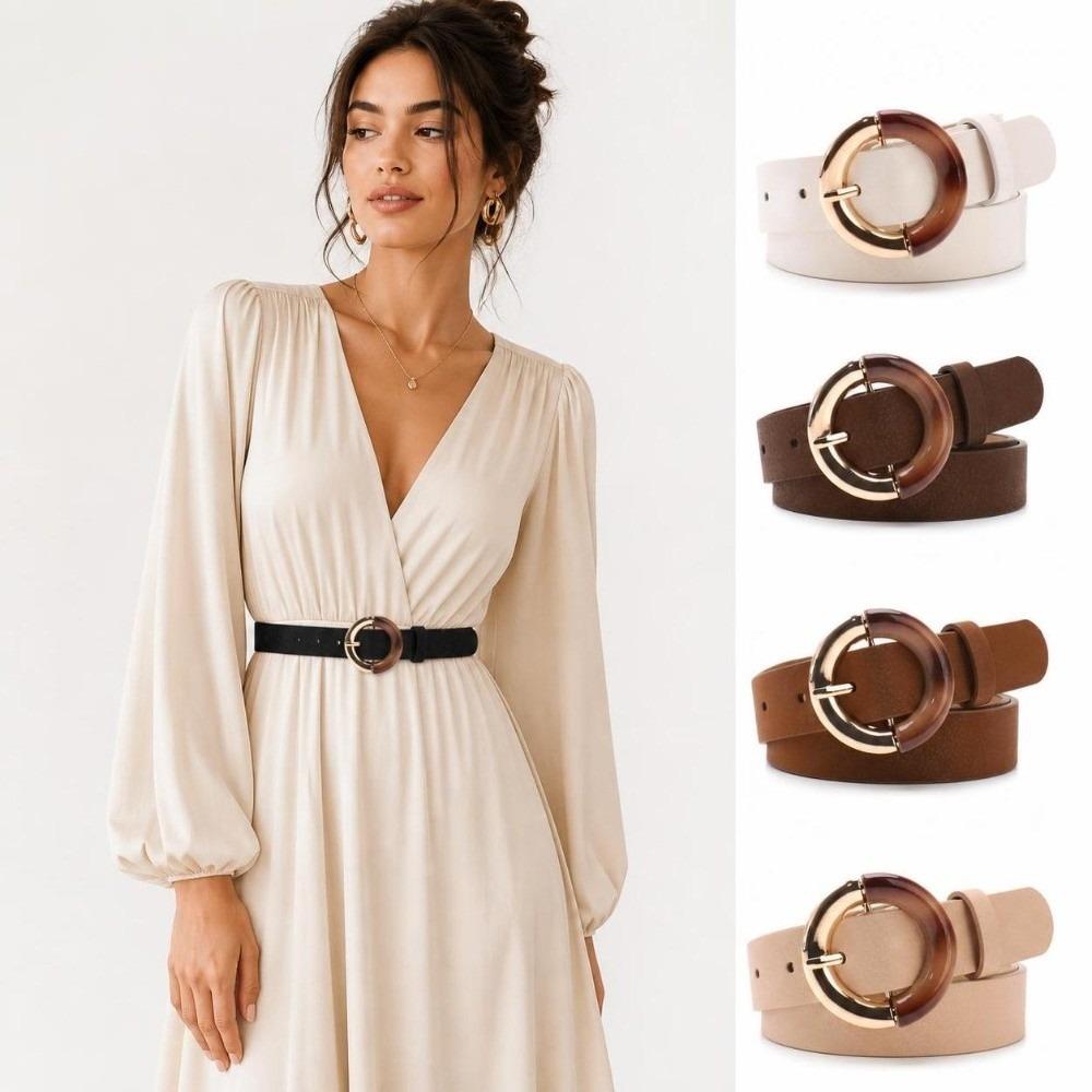 Alloy Metal Buckle Decorative Waistband Gradient Round Ring Buckle Versatile Waist Strap  For Women