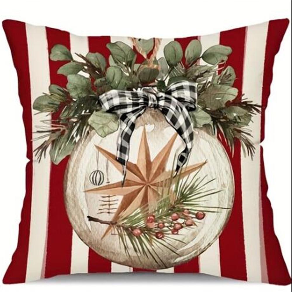 4pcs Linen Christmas Tree Pillowcases Christmas Gift Living Room Sofa Bedroom Zipper Pillow Case Without Pillow Core