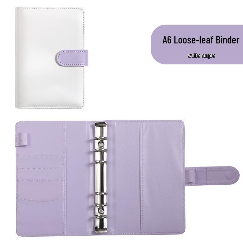 A6 Macaroon Leather Notebook Binder with 12 Refillable Zipper Pockets for Bills and Coins