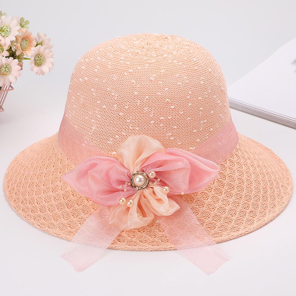 Bow Flowers Straw Sun Hat Woman Bucket Summer Sunscreen Wide Brim Sun Cap Outdoor Beach Accessories