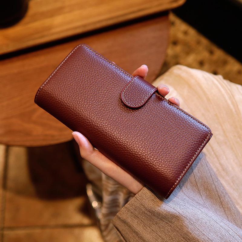 2026 New Women's Top-Grain Leather Lg Wallet & Phe Clutch | Solid Color Multi-Card Mini Handbag | Slim Everyday Carry