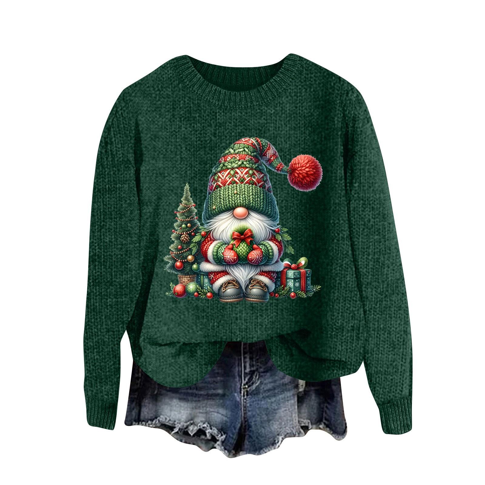 

Женский модный повседневный шерстяной трикотажный пуловер с длинным рукавом и рождественским принтом XXL зелёный