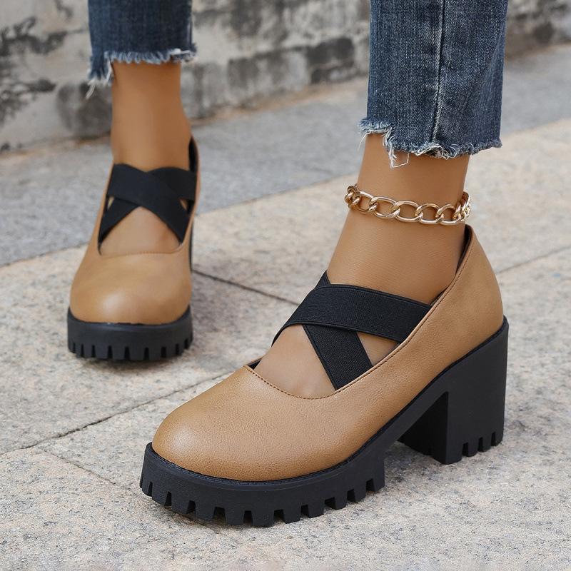 

Spring new large size single shoes Mary Jane shoes cross strap square head thick heel single shoes spring new 42 хакі