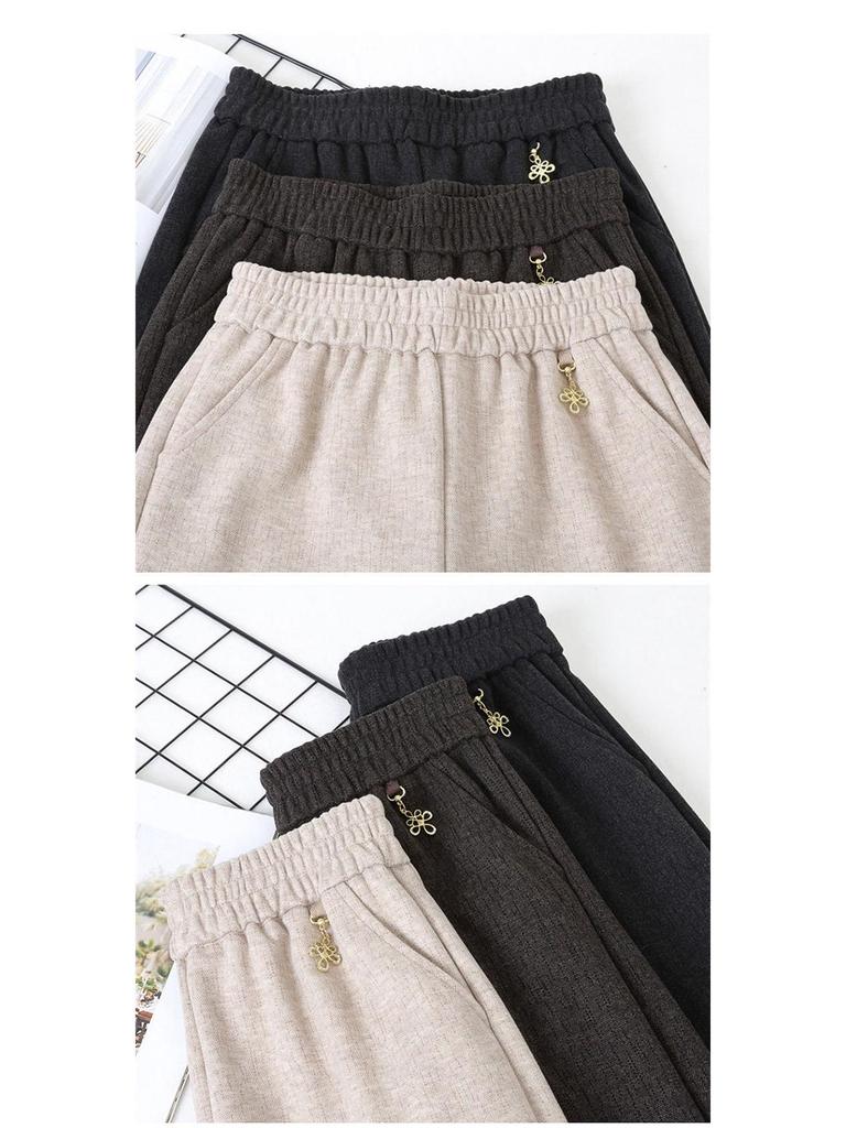 Extra-Size Women's Plus Velvet Wide-Leg Pants for Autumn and Winter, Middle-Aged and Elderly