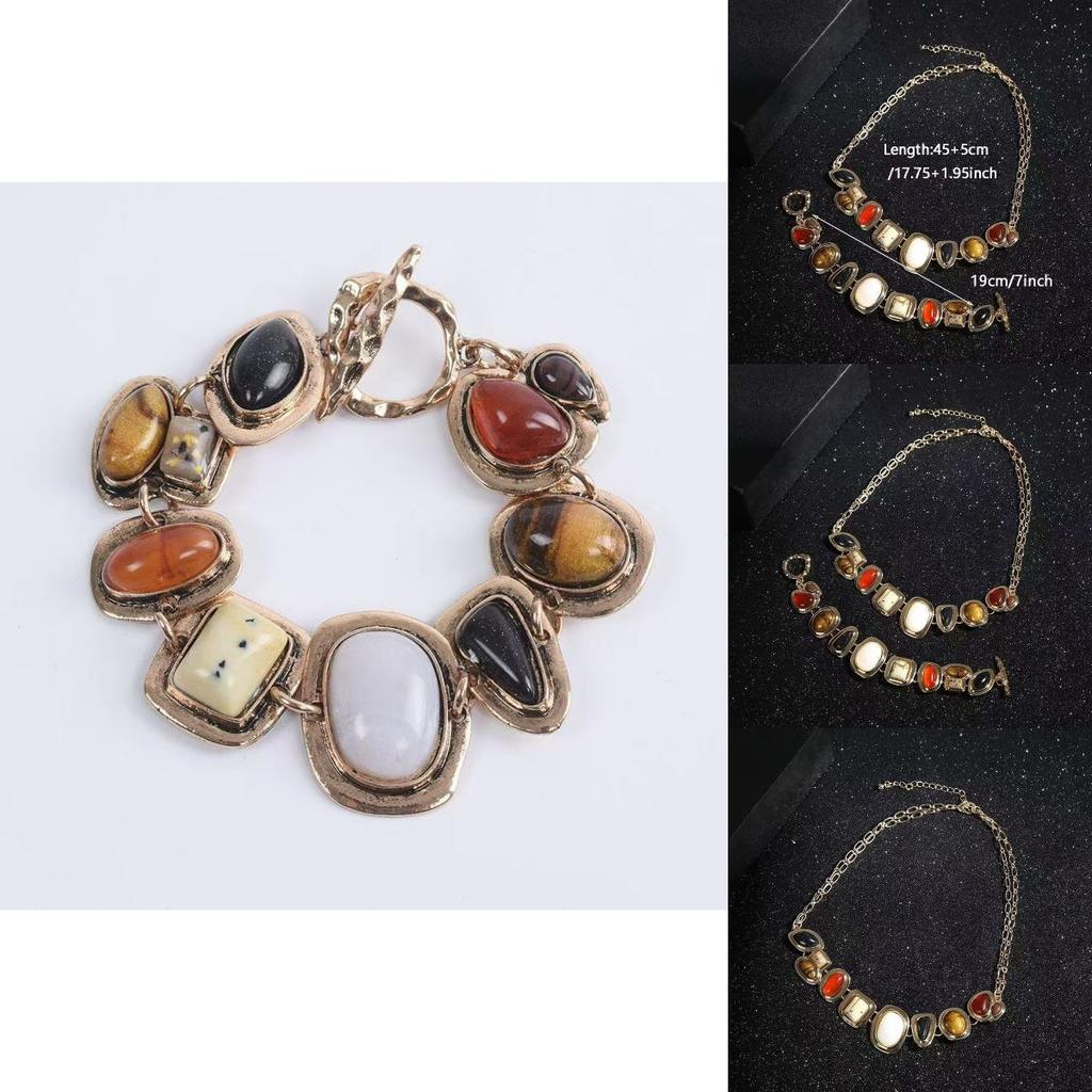 Geometric Alloy Necklace And Bracelet Set For Women With Elegant Locking Chain Style